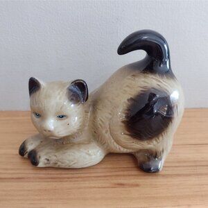 Vintage MCS Brazil Collectibles Handcrafted Ceramic Siamese Cat Figurine Glazed